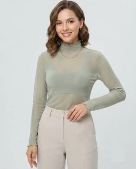 Прозора кофтинка-сітка водолазка з високим коміром Honey Fashion Accessories М/L сірий (10-142)