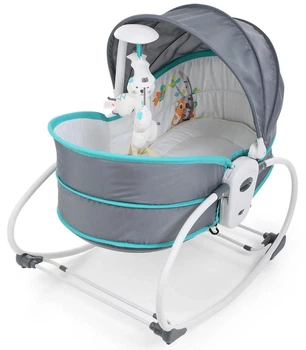 Люлька-баунсер люлька качалка Rocket Bassinet 5 в 1 Серо-голубая 3479 с ремнями безопасности (JDT-0850447)