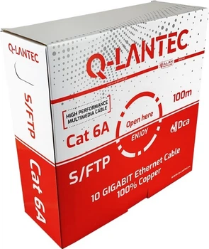 Кабель Q-LANTEC CAT 6a S/FTP Dca 4x2x23 AWG мережевий вита пара 100 м Сірий (5904204406307)