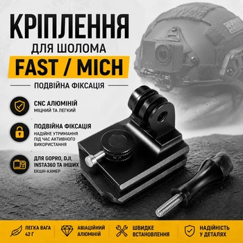 Металическое крепление для экшн-камеры на тактический шлем FAST/MICH двойная фиксация черное для GoPro DJI Insta360