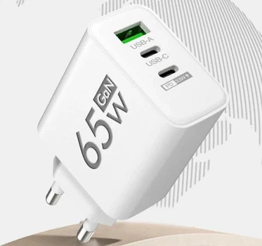 Зарядное устройство для телефона 65W GaN TRG-185 быстрая зарядка USB Type-C и USB-A адаптер питания белый