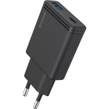 Зарядное устройство Proove Slender 45W Сетевой адаптер 1USB/1Type-C с быстрой зарядкой QC4+/PD3.0, Черный