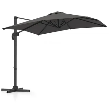 Квадратный консольный зонт Costway 245×245×238 см с крестовой базой, серый