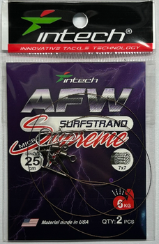 Поводок металлический Intech AFW Surfstrand Micro Supreme 7x7, 25 см, 0,25 мм, 13 lb (6 кг), 2 шт./уп.(FS_F841021AC57F)