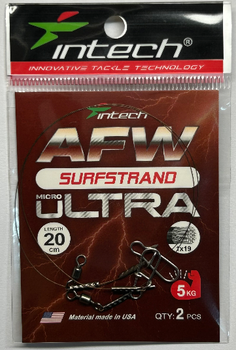Поводок металлический Intech AFW Surfstrand Micro Ultra 1x19, 20 см, 0,2 мм, 11 lb (5 кг), 2 шт./уп., для щуки, судака, сома(FS_D7142F1E4A15)