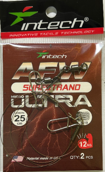 Поводок Intech AFW Surfstrand Micro Ultra 1x19, 25 см, 0,32 мм, 26 lb (12 кг), 2 шт./уп.(FS_D035888E97FF)