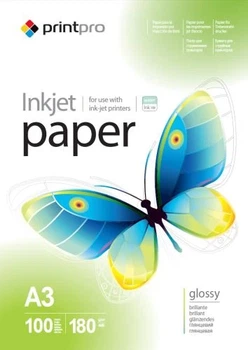 Фотопапір PrintPro, глянсовий, A3, 180 г/м², 100 арк (PGE180100A3)