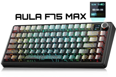 Клавиатура AULA F75 MAX Black Gradient Contour Беспроводная Игровая Механическая. 2.4G/Bluetooth/Кабель. c Экранчиком, Аккумулятор 4000mAh. Reaper Switch