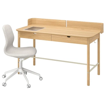 RIDSPÖ/LÅNGFJÄLL Письменный стол и стул, бежевый/белый дуб IKEA