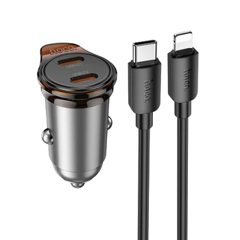 Автомобільний зарядний пристрій HOCO NZ16 Rigorous single port PD30W car charger set(C to iP) Metal Grey
