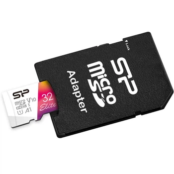 Карта памяти microSD 32Gb Silicon Power Elite Colorful class10 UHS-I A1 V10 + SD адаптер (SP032GBSTHBV1V20SP)