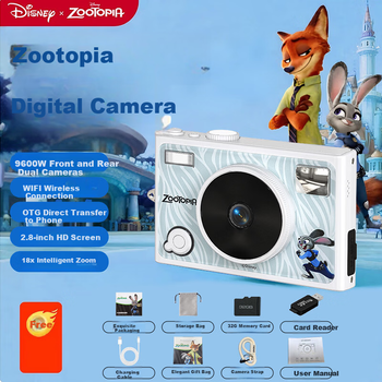 Цифровая камера Disney Zootopia начального уровня с двумя объективами, карманная камера для студентов, камера для видеоблогов, карта памяти, альтернатива CCD-матрице для девочек, подарок на день рождения Джуди Хоппс, вечеринку в честь Нового года.