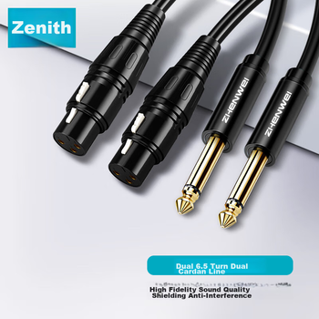 Аудиокабель ZHENWEI 2×Jack 6.3 мм (папа) — 2×XLR (мама), балансный, 2 м, черный
