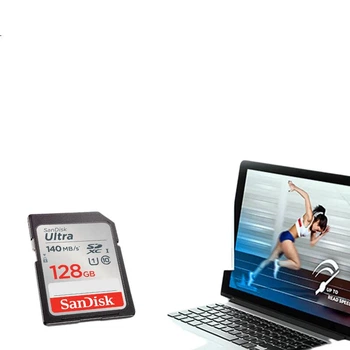 Карта памяти SanDisk SD U1 C10 Extreme High-Speed, 128 ГБ, скорость чтения 140 МБ/с, поддержка видео Full HD, идеально подходит для цифровых фотоаппаратов.