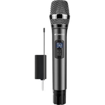 Беспроводной FM-микрофон SANSUI True U-Range, металлический, двухканальный, профессиональный для домашнего караоке, пения, совещаний, выступлений и уличных звуковых систем.