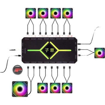 Ziyi ARGB Lighting Sync Hub, 5V 3-Pin Black (с пультом дистанционного управления/ШИМ-регулированием температуры/магнитным креплением), ZY-608