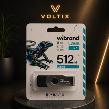 Флешка Wibrand Lizard 512GB USB 3.2 Gen 1, черная, поворотный корпус, USB-A