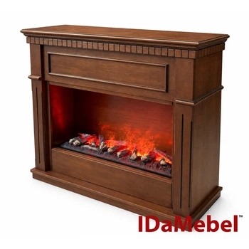 Каминокомплект IDaMebel Sorrento коричневый черная патина, размер 1295x1055x400 с паровым камином A-Fire Cassette SF100 Multi с настоящим 3D эффектом пламени, звуком, дровами и цветным пламенем
