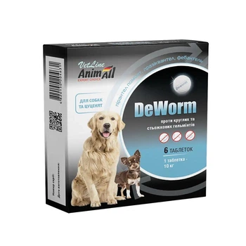 Антигельминтный препарат для собак и щенков AnimAll VetLine DeWorm , 6 таб.