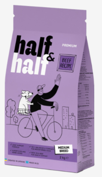 Полнорационный сухой корм для взрослых собак средних пород half & half со вкусом говядины 2 кг