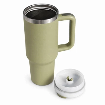 Термокружка Tumbler с ручкой и крышкой, трубочка 30 см, термос для кофе, чая и холодных напитков Оливка