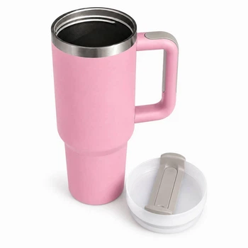 Термокухоль Tumbler з ручкою та кришкою, трубочка 30 см, термос для кави, чаю та холодних напоїв Рожевий