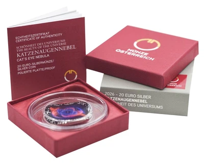 Монета Австрия 20 евро 2026 Серебро Proof Красота Вселенной - Туманность Кошачий глаз