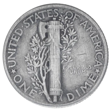 Монета США 10 центов 1938 Серебро F-VF Дайм Меркурий (Ag 900, 2,5 грамм)