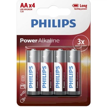 Батарейка алкалінова PHILIPS PowerAlkaline/Alkaline LR06/AA, на блістері 4шт