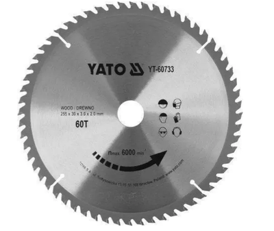 Диск пиляльний победітовий по дереву Yato 255x30x3,0x2,0мм 60 зубців (YT-60733)