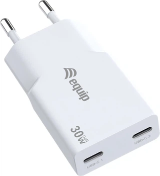 Ładowarka Equip 245524 2xUSB-C 30W GaN PD 3.0 PPS Biały (245524)