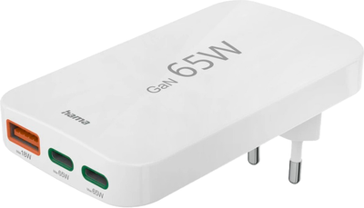 Ładowarka Hama 00125144 2xUSB-C + USB-A 65W GaN PD 3.0 Biały (00125144)