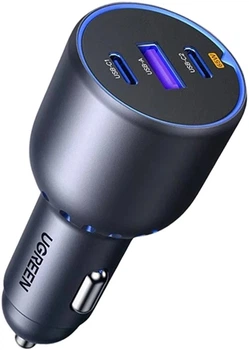 Автомобільний зарядний пристрій Ugreen UG-35024 75W 3-Port Fast Car Charger 2xUSB-C + USB-A Grey (6941876230242)