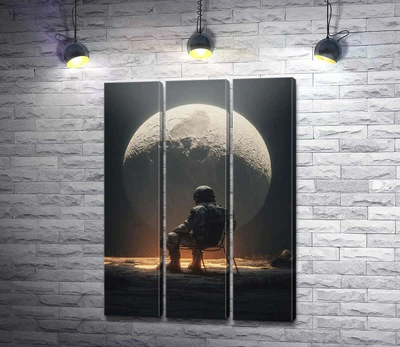 Модульная картина Сидящий астронавт и луна 60x84 см Модуль №2 (006257)