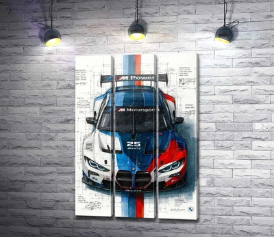 Модульная картина Скетч зарисовка BMW M4 GT3 87x130 см Модуль №2 (006307)