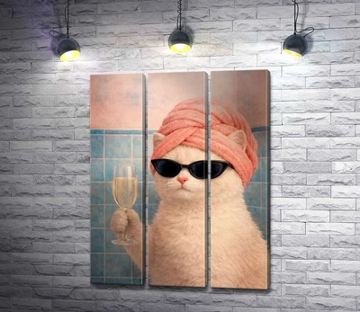 Модульная картина Кошка с бокалом шампанского 60x80 см Модуль №2 (006247)
