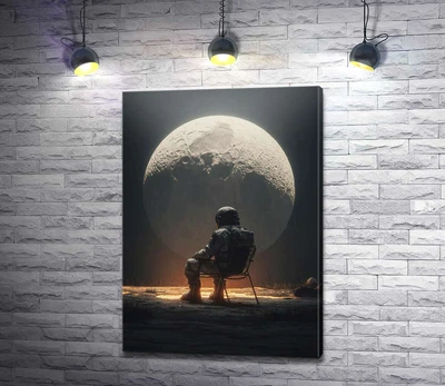 Картина Сидящий астронавт и луна 43x60 см Модуль №1 (006257)