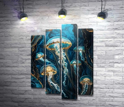 Модульная картина Медузы в золотисто-бирюзовых рифах 80x114 см Модуль №3 (006252)