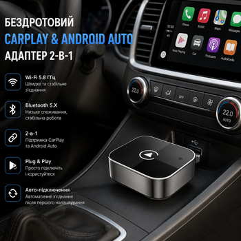 Беспроводной CarPlay Android Auto адаптер Pionray 2-в-1, Wi-Fi 5,8 ГГц, Bluetooth 5.X, Plug & Play, автоподключение