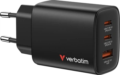 Ładowarka Verbatim Essentials 32352 2xUSB-C + USB-A 65W GaN PD 3.0 PPS QC 3.0 Czarna (23942323525)