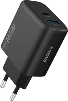 Сетевое зарядное устройство Proove Silicone Power 2 45W (Type-C+USB) Black (687330001)