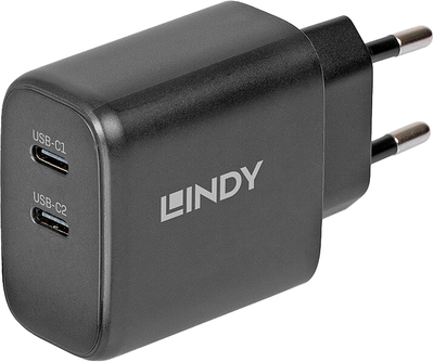 Ładowarka Lindy 73438 2xUSB-C 65W GaN PD 3.0 PPS Czarna (4002888734387)