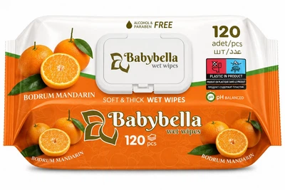 Влажные салфетки Babybella Soft&thick Мандарин, 120 шт