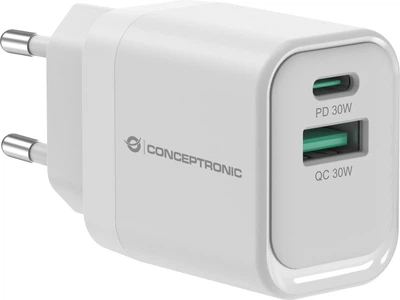 Ładowarka Conceptronic ALTHEA19W33 USB-C + USB-A 33W GaN PD 3.0 PPS QC 3.0 Biała (ALTHEA19W33)