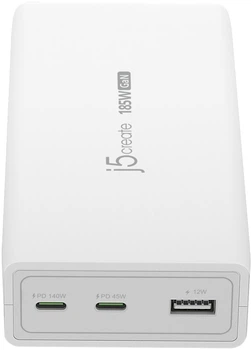 Ładowarka j5create JUP37185W-EN 3-Port 185W GaN PD 3.1 Biały (JUP37185W-EN)