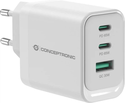 Ładowarka Conceptronic ALTHEA21W65 2xUSB-C + USB-A 65W GaN PD 3.0 PPS QC 3.0 Biała (ALTHEA21W65)