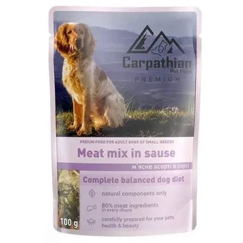 Вологий корм для собак Carpathian Pet Food Meat Mix in Sauce з м'ясним асорті в соусі, 100 г