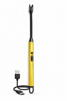 Плазменная зажигалка аккумуляторная для камина и газовой плиты с USB Type-c зарядкой Желтая