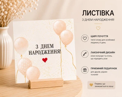 Подарункова листівка З днем народження (кульки) 10x9,9см