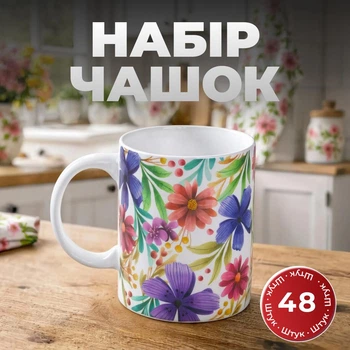 Набор фарфоровых чашек 48 штук в коробке 400 мл чашки на подарок для чая и кофе Фиолетовый